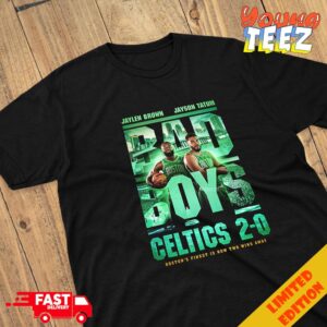 Boston Celtics Are 2 Wins Away From An NBA Finals 2024 Title Jaylen Brown x Jayson Tatum But Bad Boys Movie Poster Style Shirt 2