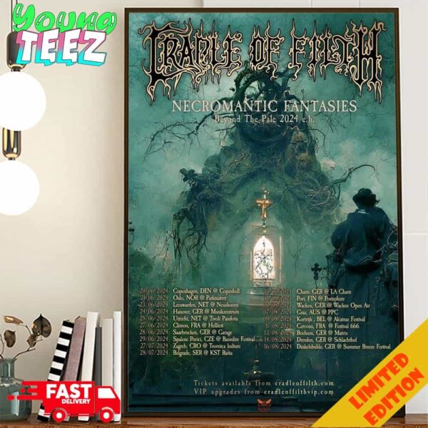 Cradle Of Filth Tour 2024 Necromantic Fantasies Schedule List Date Poster Canvas Home Decor