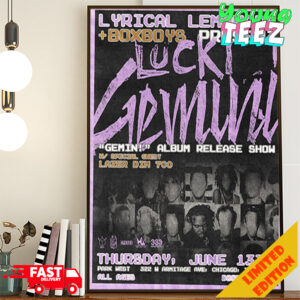 Lucki Gemini Live At Park West 2024 With Lazer Dim 700 And Gemin Album Release On Show June 13th Poster Canvas