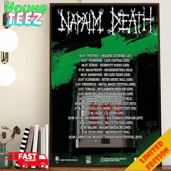 Napalm Death Tour 2024 Schedule List Date Poster Canvas Home Decor