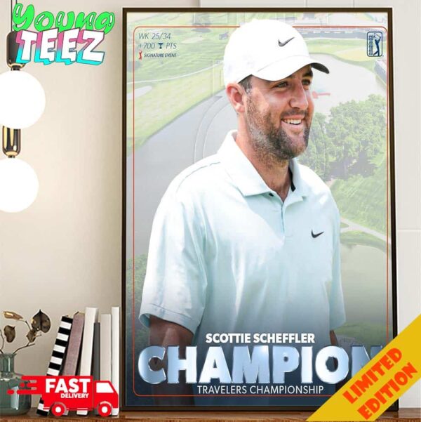 Official Scottie Scheffler Champion Travelers Championship 2024 PGA Goft Tour Poster Canvas Home Decor