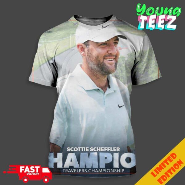 Official Scottie Scheffler Champion Travelers Championship 2024 PGA Goft Tour Unisex All Over Print T-Shirt