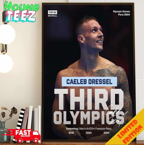 One Of The Greatest Sprinters In History Team USA Caeleb Dressel Wins Gold Medal Of Third Olympic Games Paris 2024 Swimming Poster Canvas Home Decor