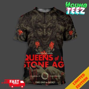 Poster Queen Of The Stone Age Show In Spain 2024 On June 28 At A Coruna ES The End Is Nero Art By Nikita Kaun Unisex All Over Print T-Shirt