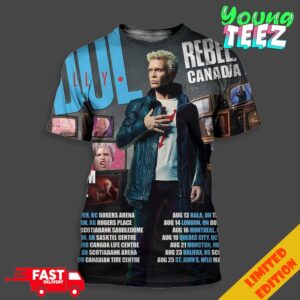 Billy Idol Show The Rebel Yell Canada Tour 2024 Schedule List Date With Platinum Blonde All Over Print Unisex T-Shirt