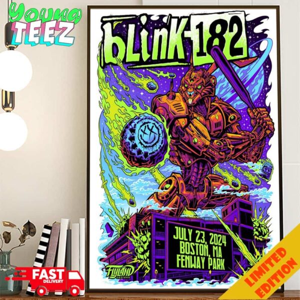 Blink-182 July 23 2024 One More Time Tour At Boston MA Fenway Park Poster Concert Poster Canvas Home Decor