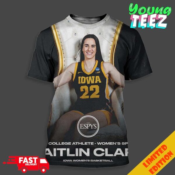 Congrats Caitlin Clark 22 The ESPYS Best College Athlete Women Sports 2024 March Madness Iowa Women’s Basketball Unisex All Over Print T-Shirt