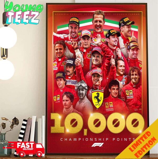 Congratulations Scuderia Ferrari HP The First F1 Team To Reach 10000 Championship Points Poster Canvas Home Decor