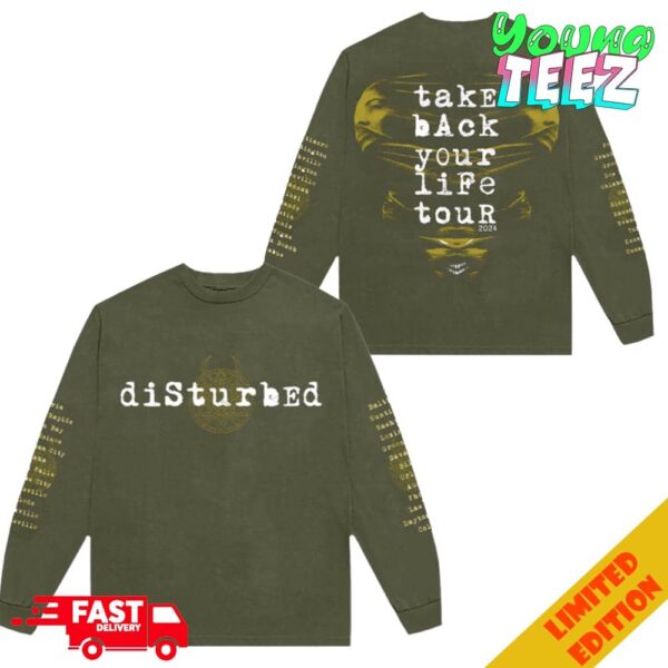 Disturbed Official Store Merchandise Take Back Your Life Green Background Tour 2024 All Over Print Long Sleeve T-Shirt