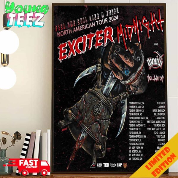 Exiciter Band Concert Midnight Feel The Evil Like A Knife North American Tour 2024 Schedule List Date Poster Canvas Home Decor