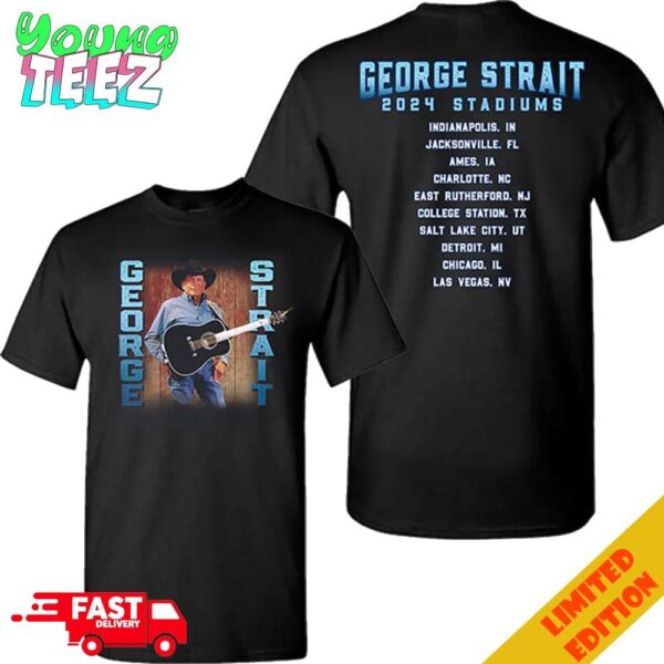 George Strait 2024 Stadiums Location Black Photo Tour Merchandise Unisex Two Sides T-Shirt