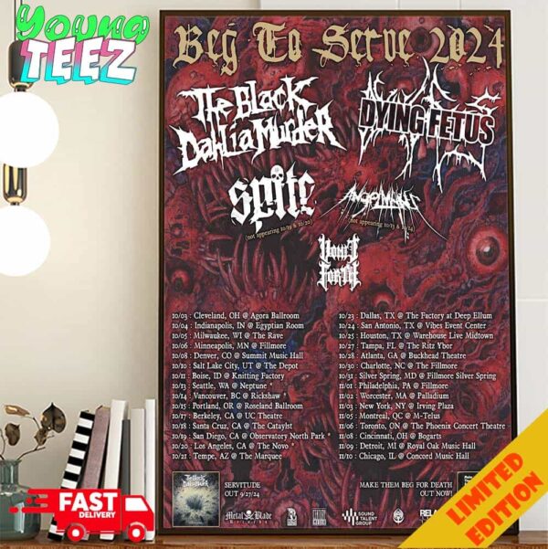 Make Them Beg For Caffeine Featuring Dying Fetus And The Black Dahlia Murder Concert Beg To Serve 2024 Tour Schedule List Date Poster Canvas Home Decor