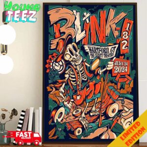 Merch Poster For Blink-182 Show In USA On July  24th 2024 At Hartford CT Poster Canvas Home Decor