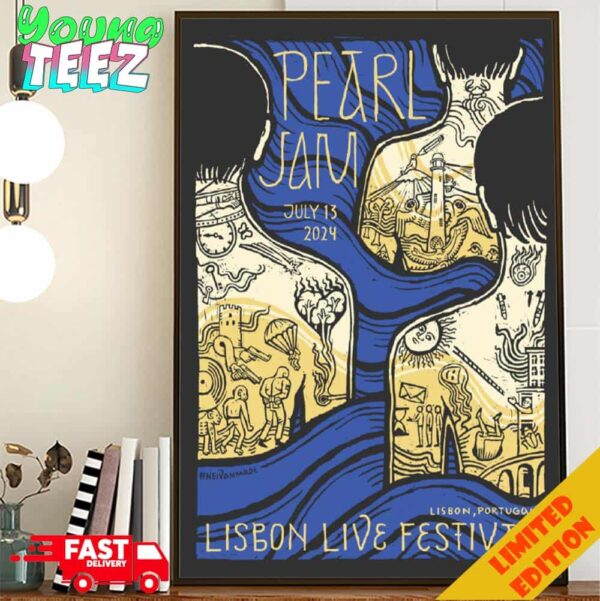 Merch Poster For Pearl Jam Show 2024 In Portugal On July 13 At Lisbon Live Festival Art By Mykhailo Skop Home Decor Poster Canvas