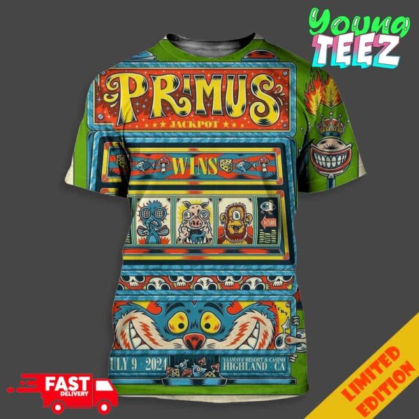 Merch Poster For Primus Show In US On July 9th 2024 At Yaamava Resort And Casino Unisex All Over Print T-Shirt