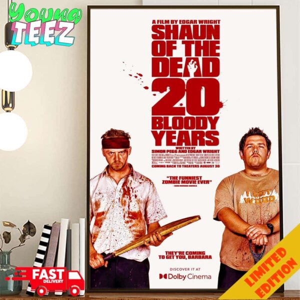 Official Poster For The 20th Anniversary Of Shaun Of The Dead Release In Theaters On August 29th 2024 Poster Canvas Home Decor