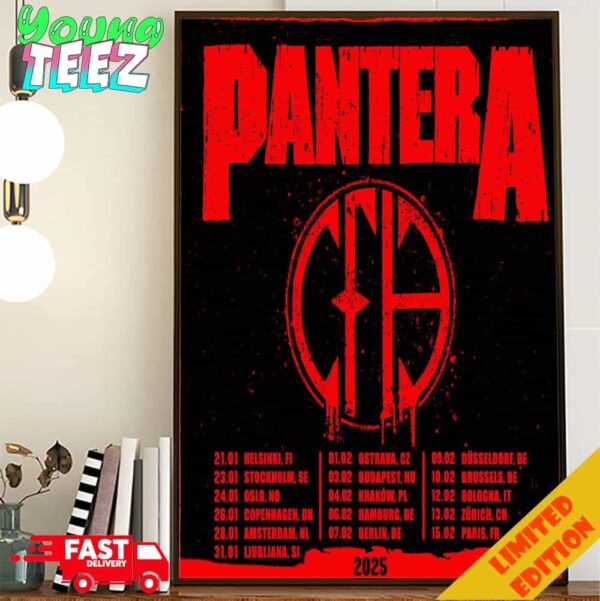 Pantera EU Tour 2025 Schedule List Date Home Decor Poster Canvas