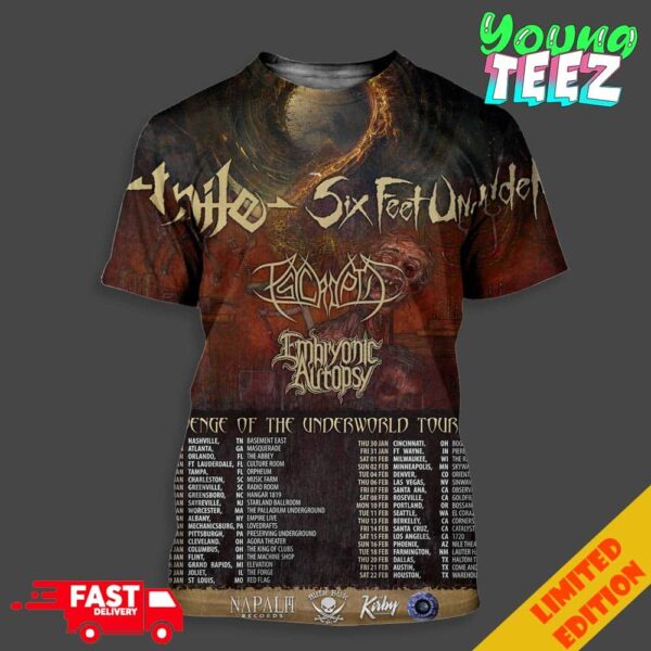 Six Feet Under Revenge Of The Underworld Tour 2025 Schedule List Date All Over Print Unisex T-Shirt