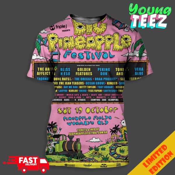 The Big Pineapple Festival Finally 2024 Returns This October With A Stacked Lineup ft The Amity Affliction x Bliss N Eso Golden Features Unisex All Over Print T-Shirt