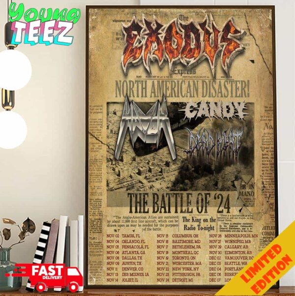 The Exodus Tour 2024 North American Disaster The Battle Of 24 Schedule List Date Poster Canvas Home Decor