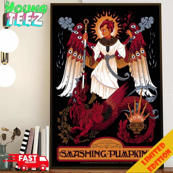 The Smashing Pumpkins At Lucca Piazza Napoleone July 6th 2024 Concert Poster By Peter Diamond Poster Canvas Home Decor