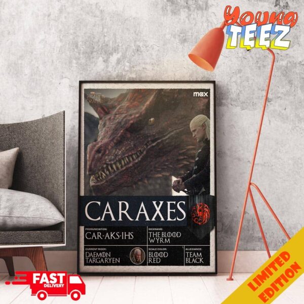 Caraxes In House Of The Dragon Poster The Blood Wyrm Daemon Targaryen Team Black Poster Canvas